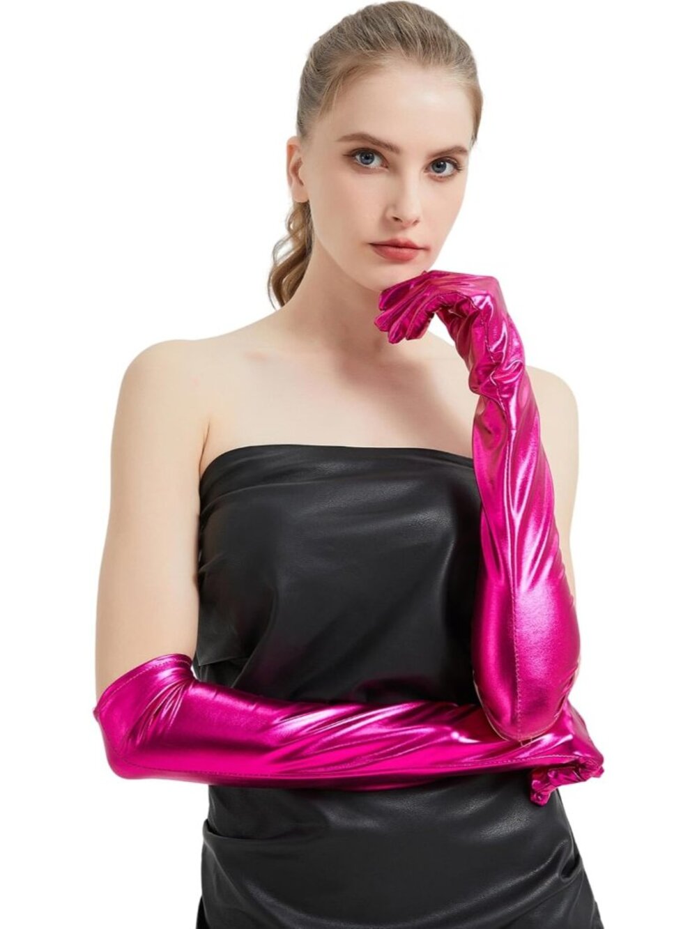 Women's Hot Pink 1920s Elbow Length Opera Halloween Cosplay Long Metallic Gloves
